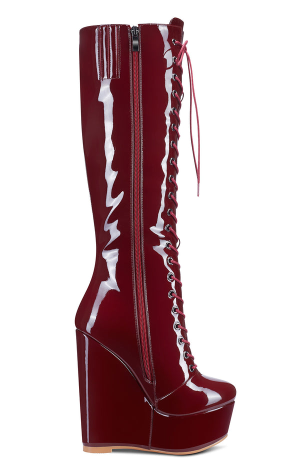 Aachcol Women's High Heels Platform Wedge Mid Calf Boots Round-Toe Lace-Up Boot with Zipper Basic Office Boot 6" Heel Shoes