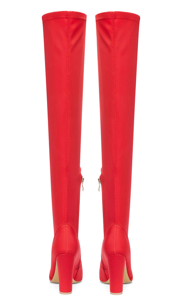 Aachcol Women's High Heels Over Knee Boots Pointed-Toe Sexy Boot with Zipper Basic Office Boot 4" Chunky Heel Shoes