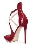 Aachcol Women's High Heels Cross Ankle Strap Pumps Pointed Toe 4.7" Inch Patent Heel Buckle