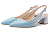 Aachcol Womens Chunky Block Heels Slingback Pumps Slip-on Pointy Toe 5CM Heel Glitter Sandals