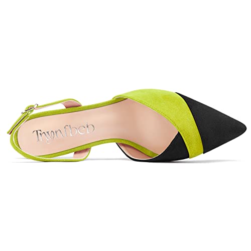 Aachcol Women Mid Heel Pointed Cap Toe Sandals Ankle Strap Slingback Buckle Patchwork Wedding Party Cute Basic Classic 2.6 Inches Heels Lime Green