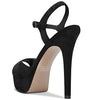 Aachcol Womens Platform Sandals Peep Open Toe Ankle Strap Stiletto High Heel Suede Dress Shoes Bridal Wedding Black 5 Inch