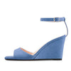 Aachcol Women High Wedge Heel Peep Open Toe Sandals Ankle Strap Buckle Office Party Cute Classic 3.9 Inches Heels Blue