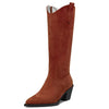 Aachcol Womens Western Cowboy Cowgirl Boots Mid Calf Pull-Up Closed Pointed Toe Block Chunky Heel Zipper Suede Dress Shoes Classic Dark Brown 2.5 Inch