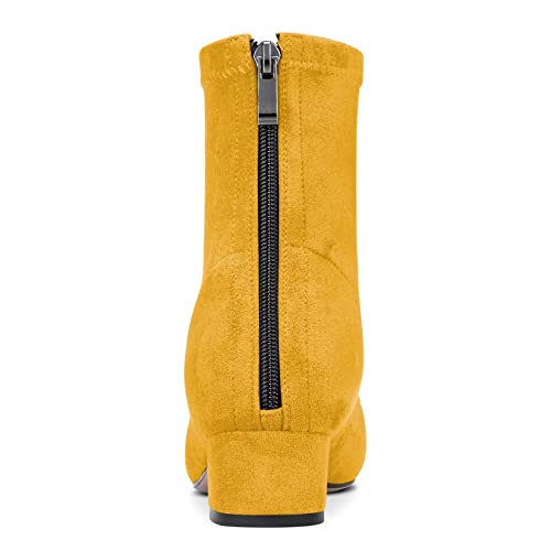Aachcol Women Chunky Block Low Heel Close Pointed Toe Ankle Boots Short Bootie Slip-on Zipper 1.4 Inches Heels Classic Cute Shoes Yellow