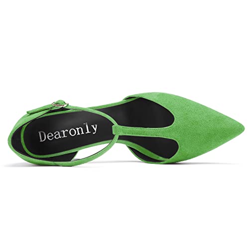 Aachcol Womens Pumps T-Strap Pointed Closed Toe Block Chunky High Heel Ankle Strap Sandals Suede Dress Shoes Bridal Wedding Shopping Light Green 3 Inch
