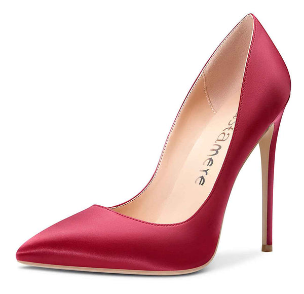 CASTAMERE Womens Sky High Heels Basic Pumps Pointed Toe Stilettos 12CM Heel Satin Shoes