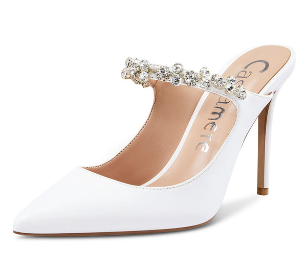Aachcol Womens Slingback Slip On High Heels Pumps Rhinestones Strappy Pointy Toe 10CM Heel Sandals