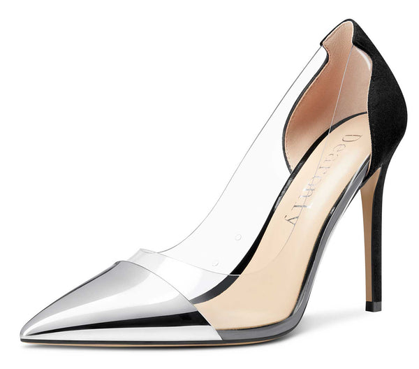 Aachcol Women's High Heels Transparent Clear Pumps Slip On Sexy Pointed Toe Stilettos 4" Inch Splicing Colorfull Heel