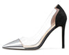 Aachcol Women's High Heels Transparent Clear Pumps Slip On Sexy Pointed Toe Stilettos 4" Inch Splicing Colorfull Heel