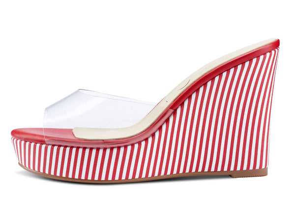 Aachcol Womens High Heels Platform Wedge Sandals Clear Transparent Comfortable Slippers Leather Lining Slip-on Office Shoes 10CM Heel