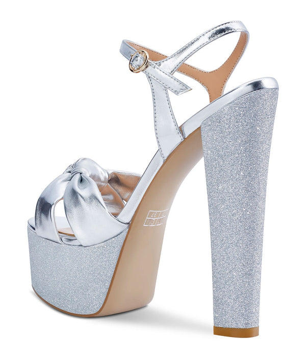 Aachcol Womens High Heel Platform Sandals Slingback Ankle Strap Bow-Knot Sandal Chunky Heel 5.9 Inches