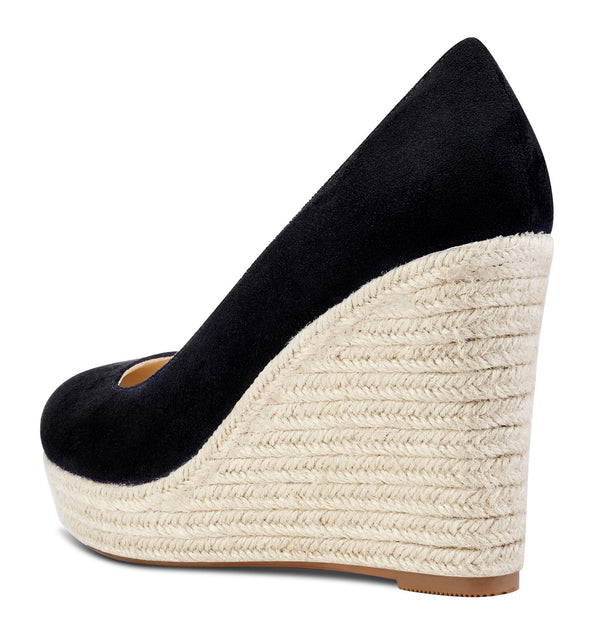 Aachcol Womens High Heels Platform Wedge Pumps Comfortable Leather Lining Slip-on Office Suede Shoes 10CM Heel