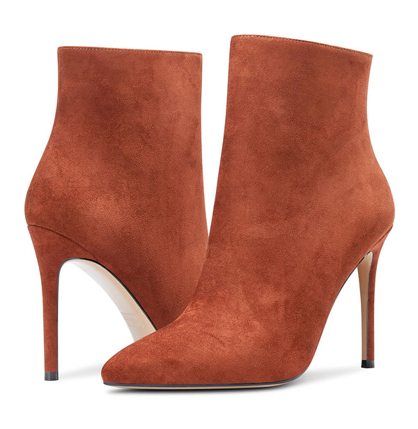 CASTAMERE Womens High Heel Ankle Boots Pointed Toe Slip-on Buckle Stiletto Boot 10CM Heels