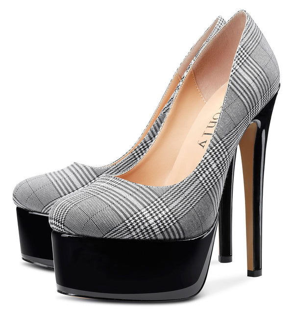 Aachcol Women's High Heels Platform Pumps Slip On Sexy Round Toe Stilettos 5.9 Inches Inch Heel Classic Dress Party Fashion Shoes