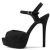 Aachcol Womens Platform Sandals Peep Open Toe Ankle Strap Stiletto High Heel Suede Dress Shoes Bridal Wedding Black 5 Inch