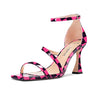 Aachcol Women High Heel Open Toe Sandals Ankle Strap Gladiator Wedding Prom Dress 3.3 Inches Heels Pink Plaid