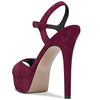Aachcol Womens Platform Sandals Peep Open Toe Ankle Strap Stiletto High Heel Suede Dress Shoes Bridal Wedding Burgundy Red 5 Inch