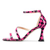 Aachcol Women High Heel Open Toe Sandals Ankle Strap Gladiator Wedding Prom Dress 3.3 Inches Heels Pink Plaid
