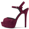 Aachcol Womens Platform Sandals Peep Open Toe Ankle Strap Stiletto High Heel Suede Dress Shoes Bridal Wedding Burgundy Red 5 Inch