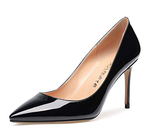 Aachcol High Heels Womens Pointed Toe Slip-on Pumps 8.5CM Heels Patent