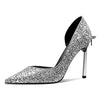 Aachcol Gretta Glitter High Heels with Butterfly Bow, Elegant 3.3Inches Metallic Stiletto and Pointed Toe Design for Women Silver