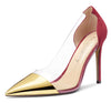 Aachcol Women's High Heels Transparent Clear Pumps Slip On Sexy Pointed Toe Stilettos 4" Inch Splicing Colorfull Heel