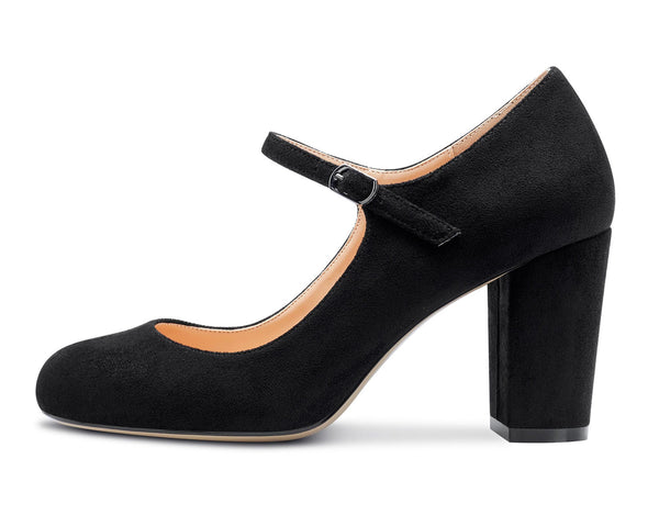 CASTAMERE Women Chunky Heel Pumps Mary Jane High Heels Round-Toe Shoes Dinner Wedding Pump 3Inch Block Heels