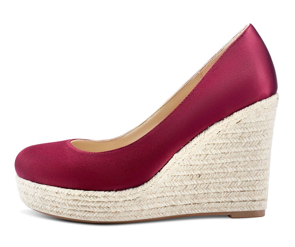 Aachcol Womens High Heels Platform Wedge Pumps Comfortable Leather Lining Slip-on Office Satin Shoes 10CM Heel