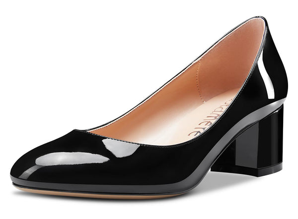 CASTAMERE Womens Chunky Block Heels Round-Toe Slip-on Mid-Heel Basic Pumps 5CM Heels