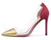 Aachcol Women's High Heels Transparent Clear Pumps Slip On Sexy Pointed Toe Stilettos 4" Inch Splicing Colorfull Heel