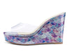Aachcol Womens High Heels Platform Wedge Sandals Clear Transparent Comfortable Slippers Leather Lining Slip-on Office Shoes 10CM Heel