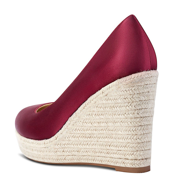 Aachcol Womens High Heels Platform Wedge Pumps Comfortable Leather Lining Slip-on Office Satin Shoes 10CM Heel