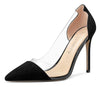 Aachcol Women's High Heels Transparent Clear Pumps Slip On Sexy Pointed Toe Stilettos 4" Inch Suede Heel