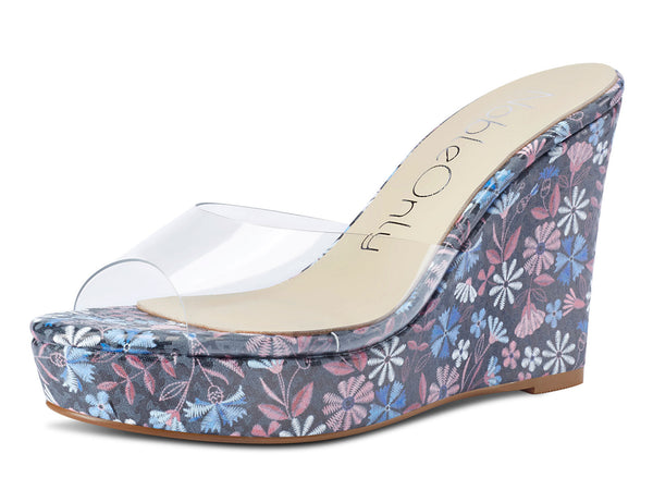 Aachcol Womens High Heels Platform Wedge Sandals Clear Transparent Comfortable Slippers Leather Lining Slip-on Office Colorfull Shoes 10CM Heel