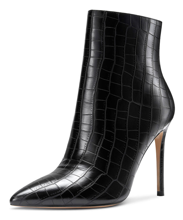 CASTAMERE Womens High Heel Ankle Boots Pointed Toe Slip-on Buckle Stiletto Boot 10CM Heels