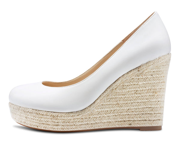 Aachcol Womens High Heels Platform Wedge Pumps Comfortable Leather Lining Slip-on Office Satin Shoes 10CM Heel