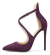 Aachcol Women's High Heels Cross Ankle Strap Pumps Pointed Toe 4.7" Inch Suede Heel Buckle