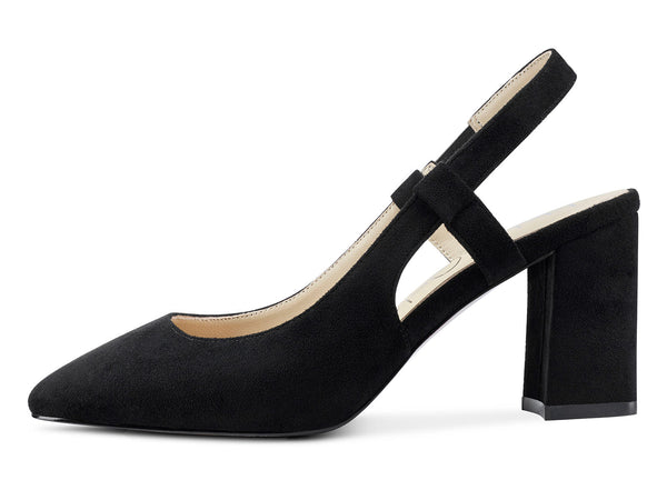 Aachcol Womens Slingback Chunky Heels Pumps Comfortable Leather Square-Toe Block Mid-Heels Office Classic Fashion Shoes 7.5 cm Heel