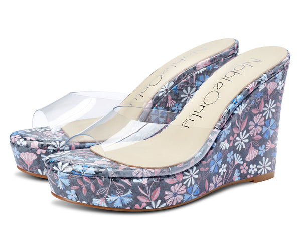 Aachcol Womens High Heels Platform Wedge Sandals Clear Transparent Comfortable Slippers Leather Lining Slip-on Office Colorfull Shoes 10CM Heel