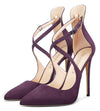 Aachcol Women's High Heels Cross Ankle Strap Pumps Pointed Toe 4.7" Inch Suede Heel Buckle