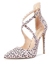 Aachcol Women's High Heels Cross Ankle Strap Pumps Pointed Toe 4.7" Inch Suede Heel Buckle