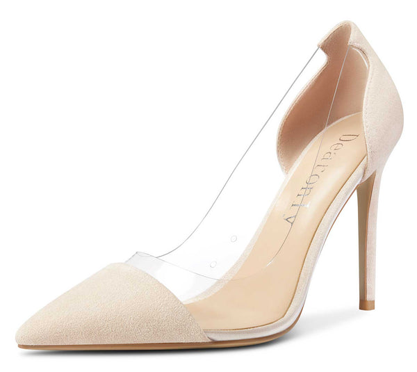 Aachcol Women's High Heels Transparent Clear Pumps Slip On Sexy Pointed Toe Stilettos 4" Inch Suede Heel