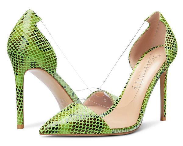 Aachcol Women's High Heels Transparent Clear Pumps Slip On Sexy Pointed Toe Stilettos 4" Inch Splicing Colorfull Heel