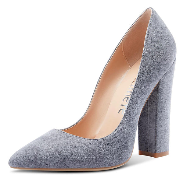 CASTAMERE Womens Sky High Block Heels Pumps Pointed Toe Slip-on 4.7 Inch Heels Suede Shoes