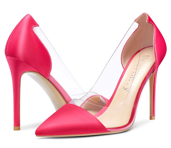 Aachcol Women's High Heels Transparent Clear Pumps Slip On Sexy Pointed Toe Stilettos 4" Inch Red Colorfull Patent Heel